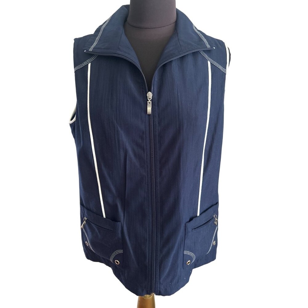 Allison Dailey Navy Blue Sleeveless Zip Up Vest, Size 12